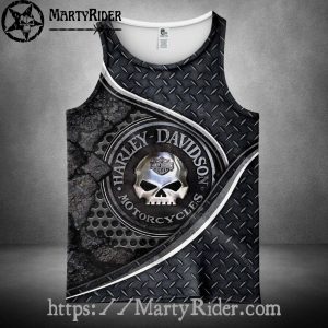 Metal Plate Texture Harley Davidson Tank Top Skull
