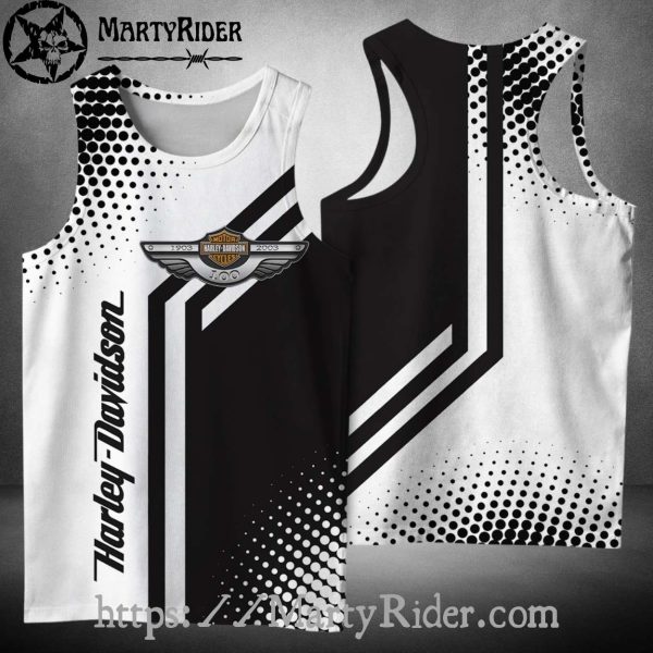Monochrome Dot Graphic Harley Davidson Tank Top 100th