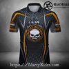 Pumpkin Skull Flag Harley Davidson Polo Shirt
