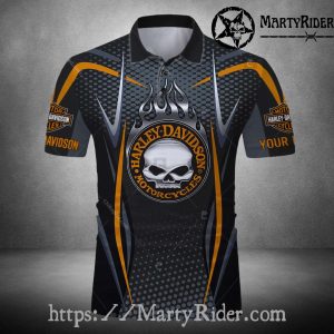 Orange Trim Skull Harley Davidson Polo Shirt