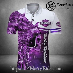 Purple Headdress Skull Harley Davidson Polo Shirt