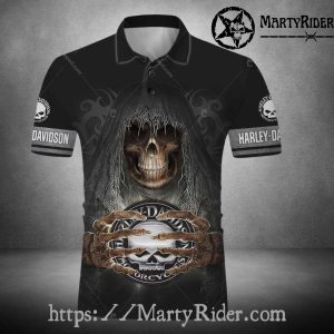 Reaper Holding Skull Harley Davidson Polo Shirt
