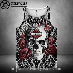 Rose Lace Skull Harley Davidson Tank Top for Women