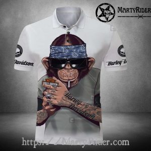 Smoking Ape Tattoo Harley Davidson Polo Shirt