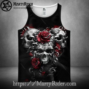 Three Skull Rose Harley Tank Top for Gothic Fans