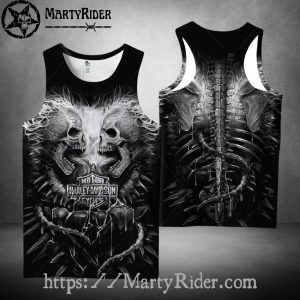 Twin Skull Spine Back Harley Davidson Tank Top Art