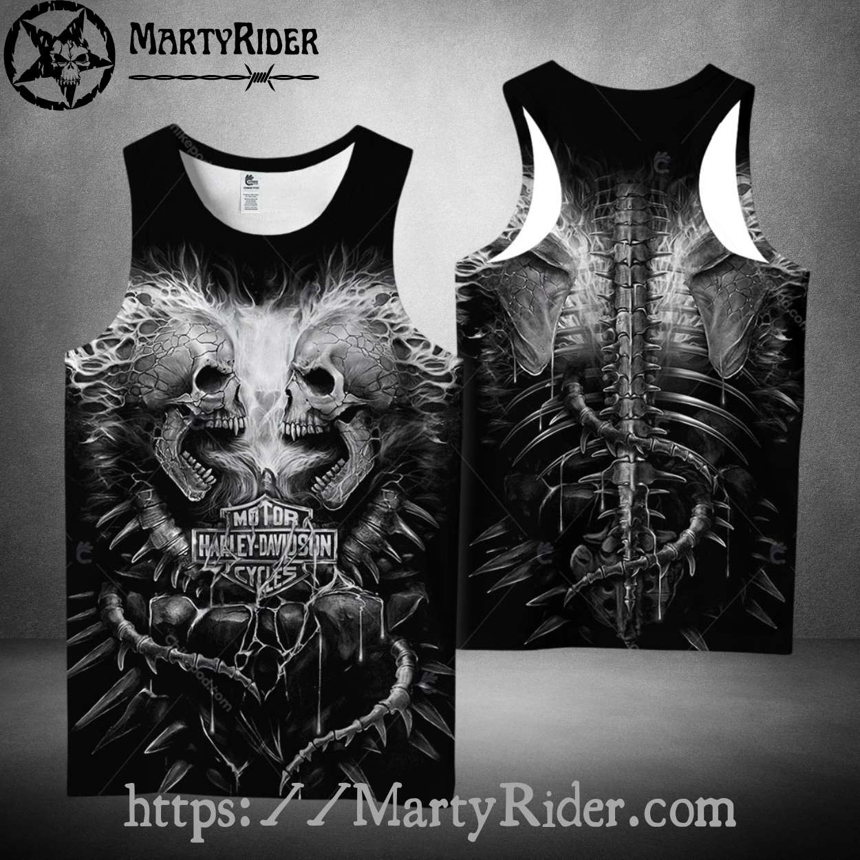 Twin Skull Spine Back Harley Davidson Tank Top Art Twin Skull Spine Back Harley Davidson Tank Top Art
