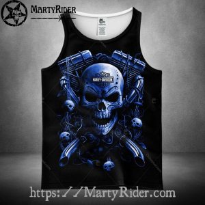 V-Twin Engine Skull Blue Harley Davidson Tank Top Men