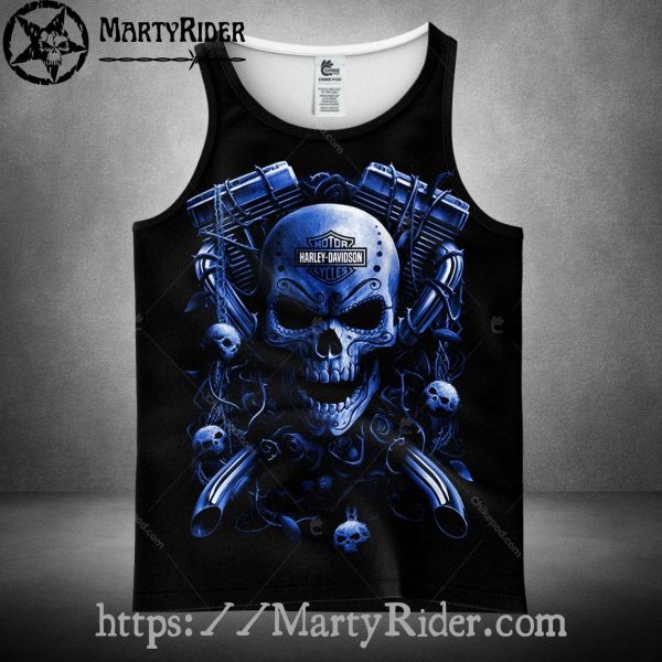 V-Twin Engine Skull Blue Harley Davidson Tank Top Men